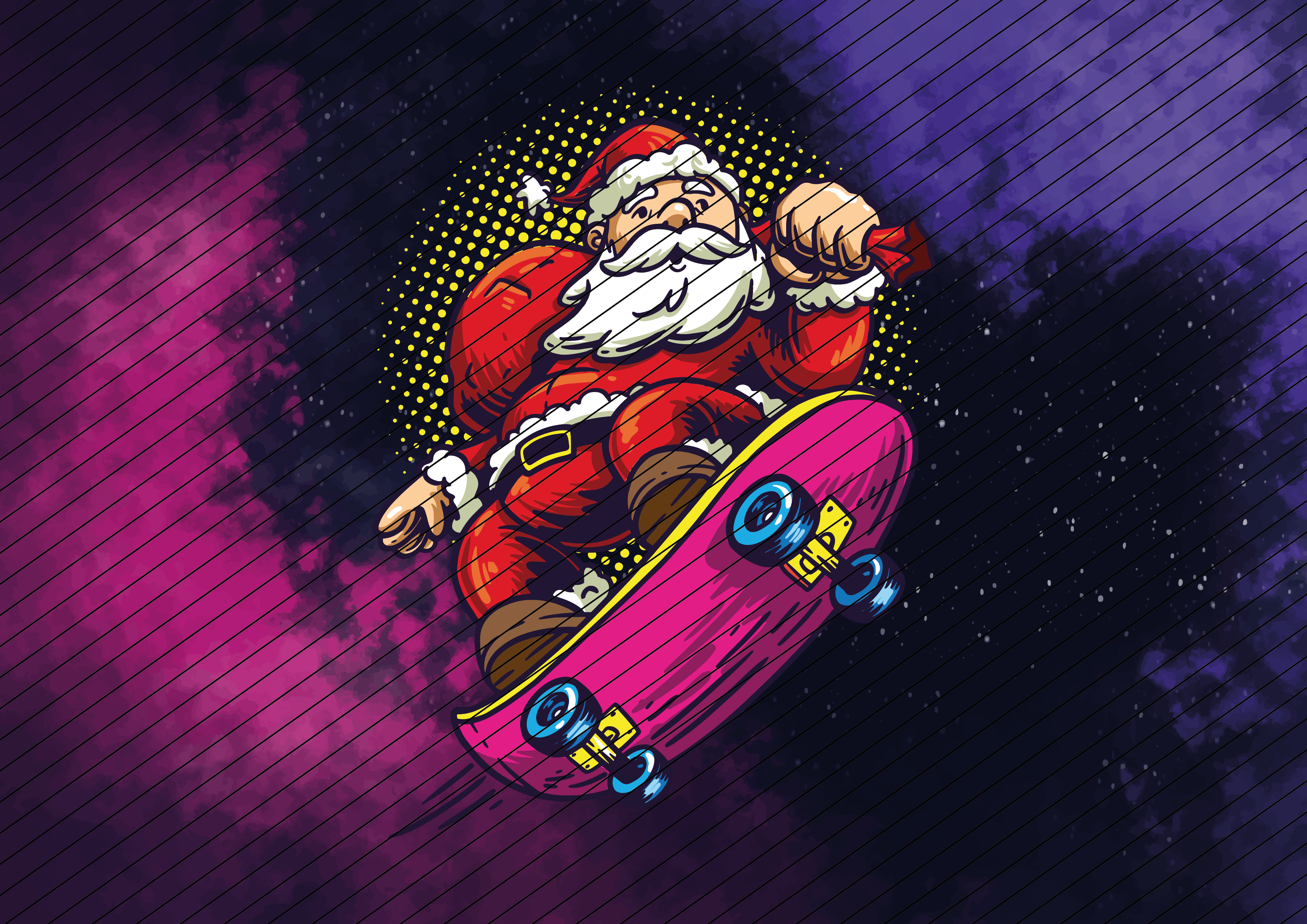 Weihnachtsmann auf Skateboard